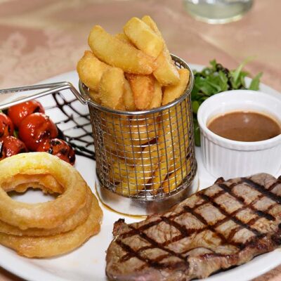 Grilled Sirloin Steak with Peppercorn Sauce
